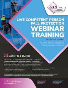 live competent person fall protection webinar training for March14-15, 2023