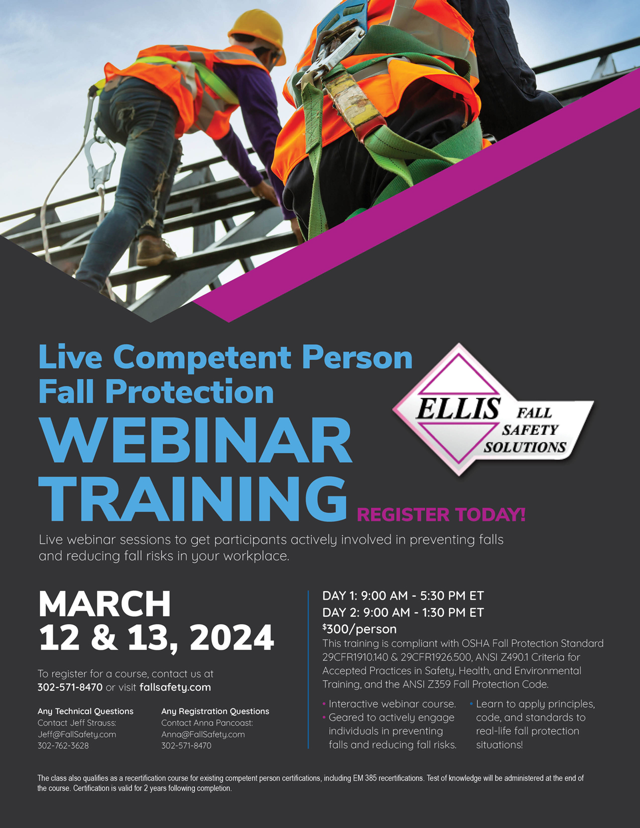 Live Competent Person Fall Protection Webinar Registration - March 12 & 13,  2024 Class